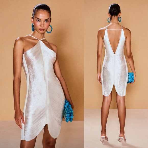 Cult Gaia Mara Draped Fringe Halterneck Mini Dress Off White NEW with tags - Picture 1 of 11